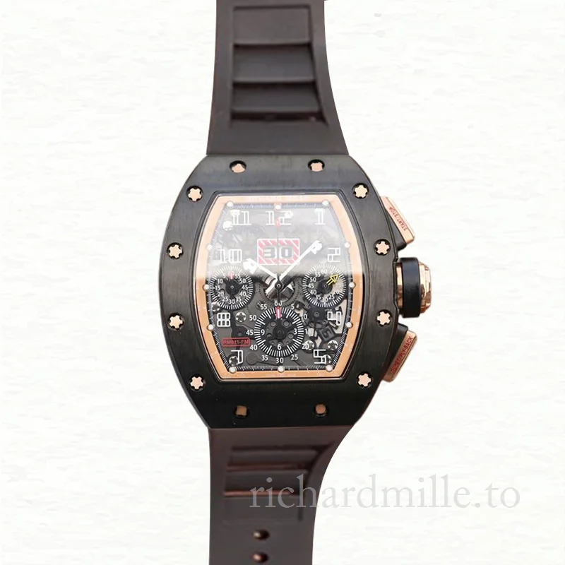 Richard Mille RM011 Men Automatic Watch Rubber Band Transparent Dial
