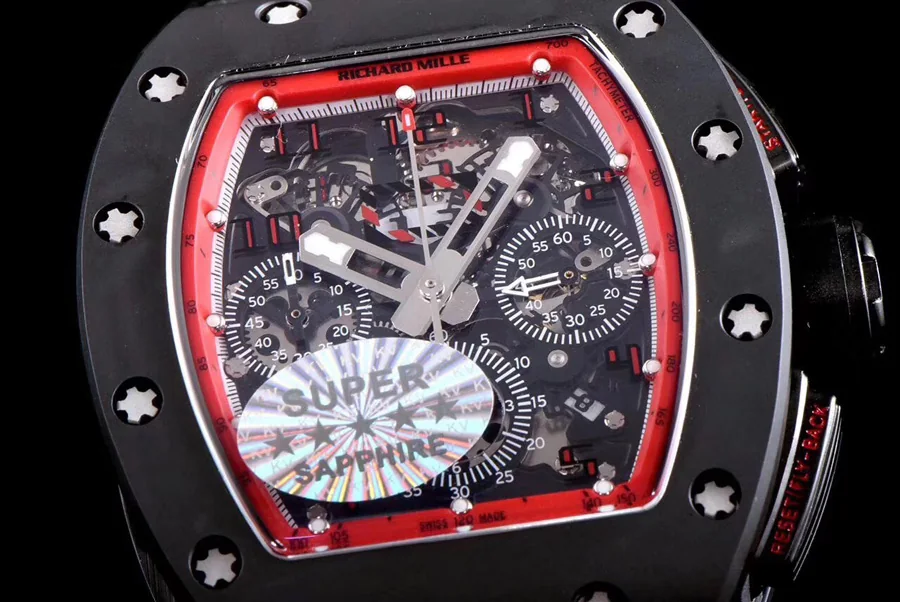Richard Mille Replica RM 011 Black Rubber Strap