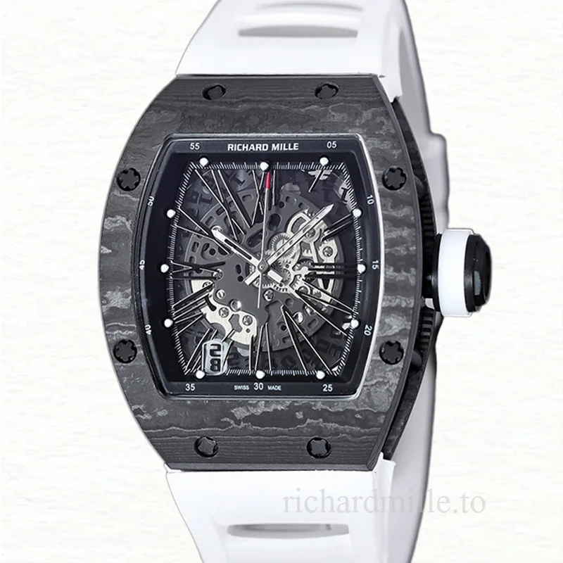 Richard Mille RM 010 Automatic Men Rubber Band Carbon Fiber Transparent Dial