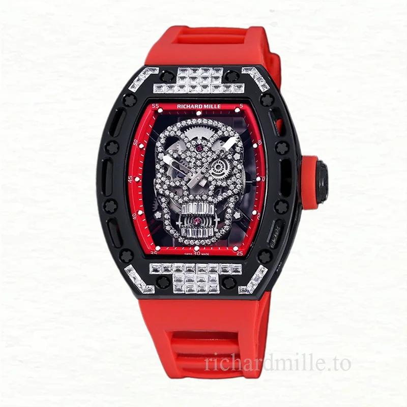 Richard Mille RM 052 Automatic Men Diamonds Skull Dial Rubber Band