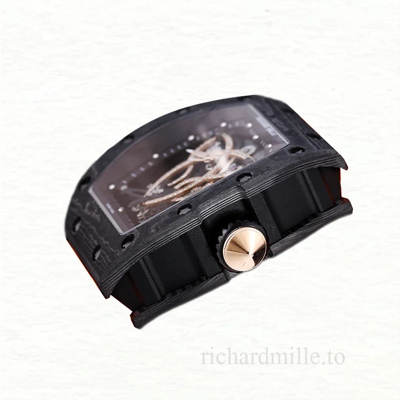 Richard Mille RM 019 Men Automatic Carbon Fiber Watch Transparent Dial