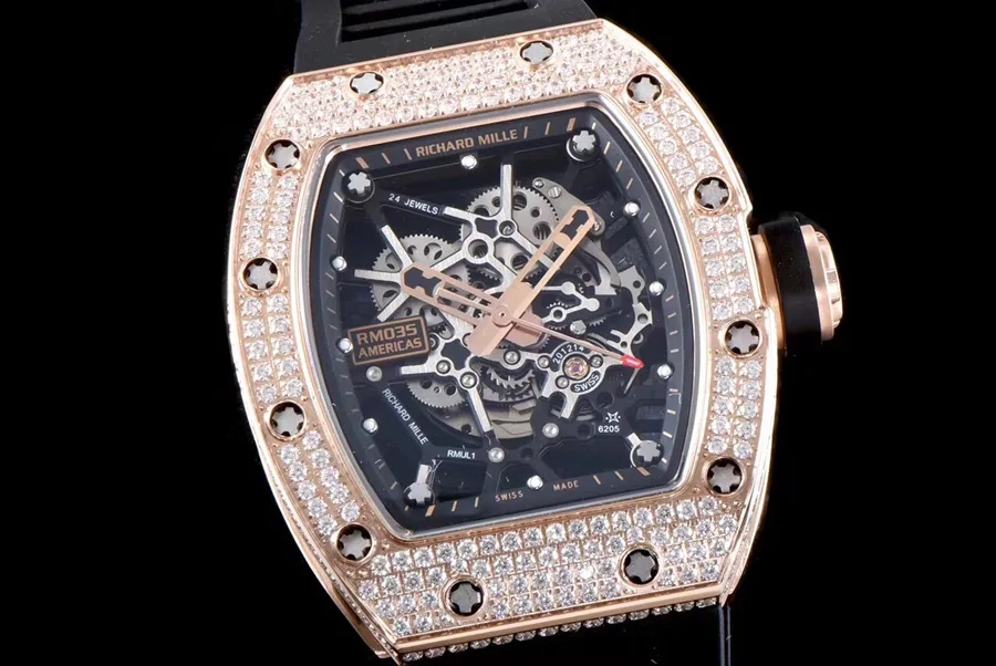 Richard Mille Replica RM 035 Black Rubber Strap Hollow Dial