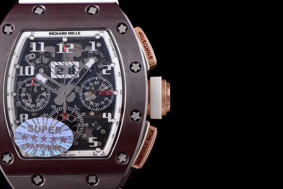 Richard Mille Replica RM 011 White Rubber Strap Open-face Digital Dial