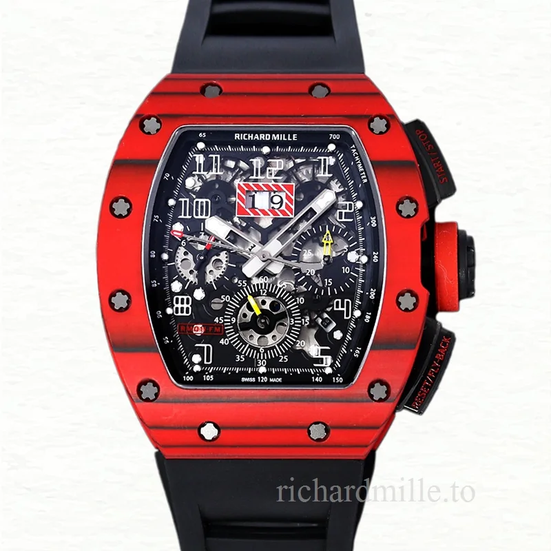 Richard Mille RM 011 Automatic Men Watch Transparent Dial Ceramics Bezel