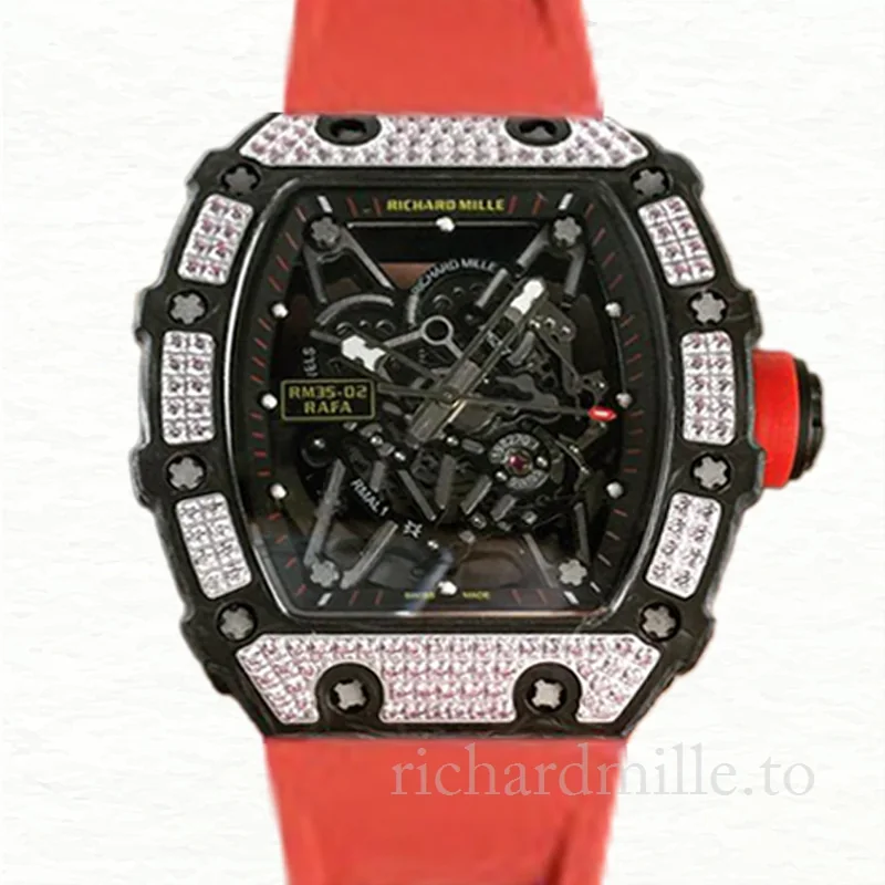 Richard Mille RM35-02 Mechanical Men Diamond Bezel Transparent Dial Rubber Band