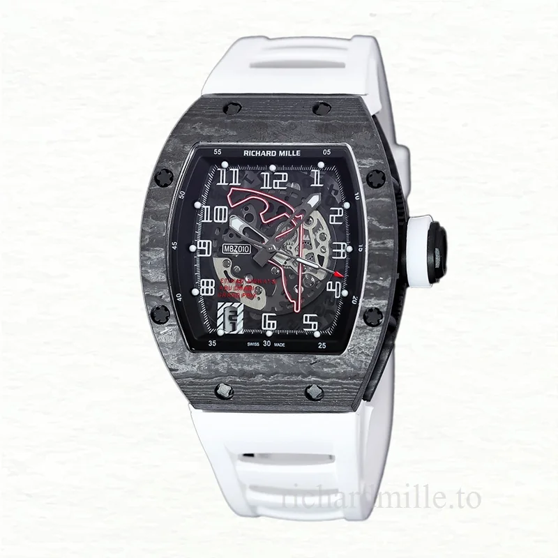 Richard Mille RM 010 Automatic Men Watch Rubber Band Transparent Dial
