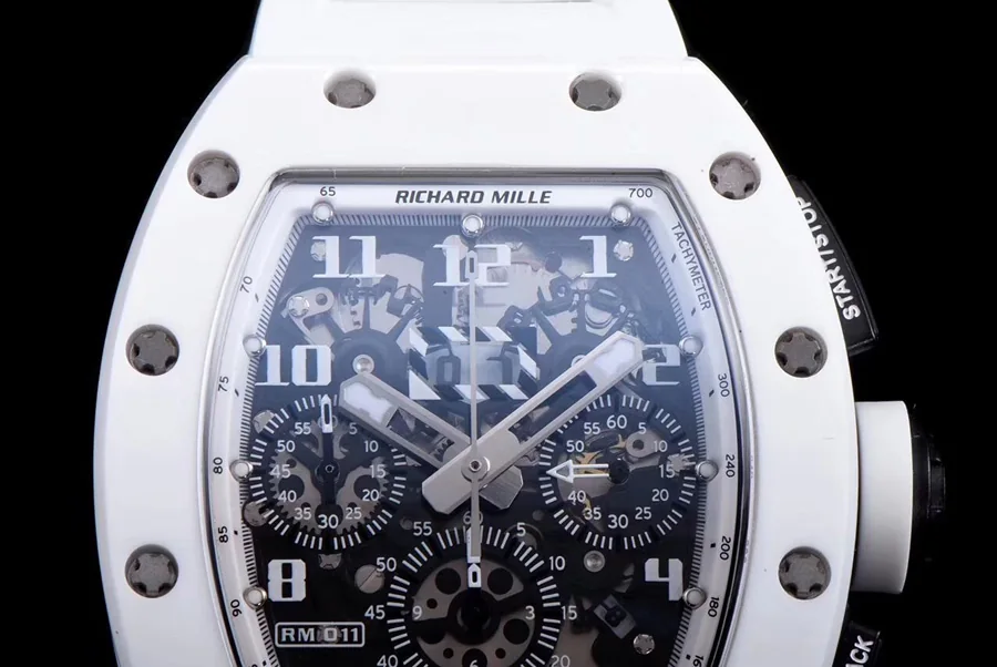 Richard Mille Replica RM 011 White Strap White Dial With Openwork Face