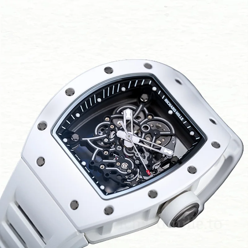 Richard Mille RM055 Mechanical Men Ceramics Bezel Transparent Dial Rubber Band