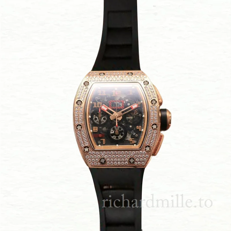 Richard Mille RM011 Men Automatic Transparent Dial Watch Diamond Bezel