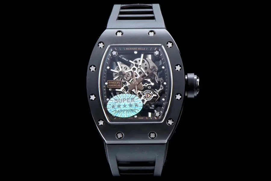 Richard Mille Replica RM 035-2 Black Strap Skeleton Dial