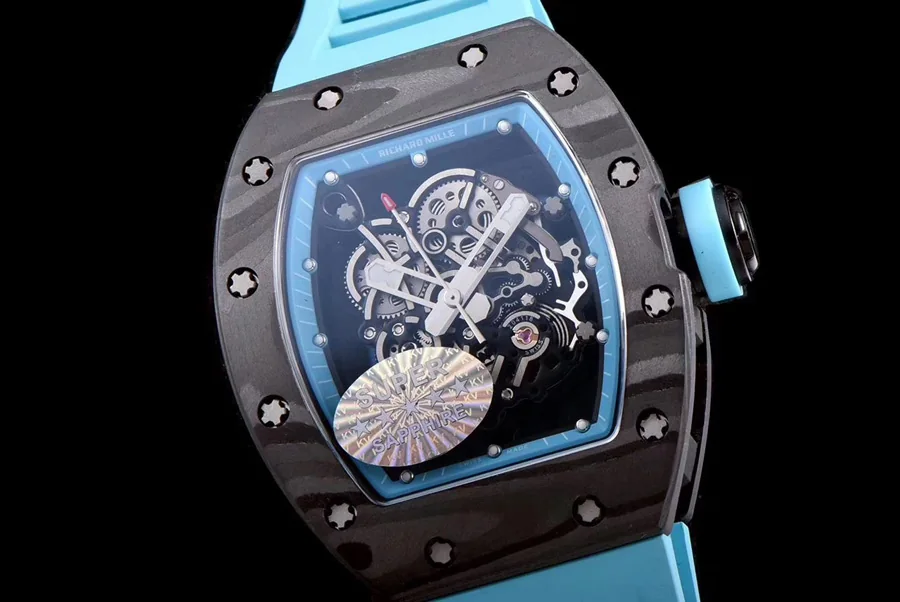 Richard Mille Replica RM 055 Blue Rubber Strap Carbon Fiber Case