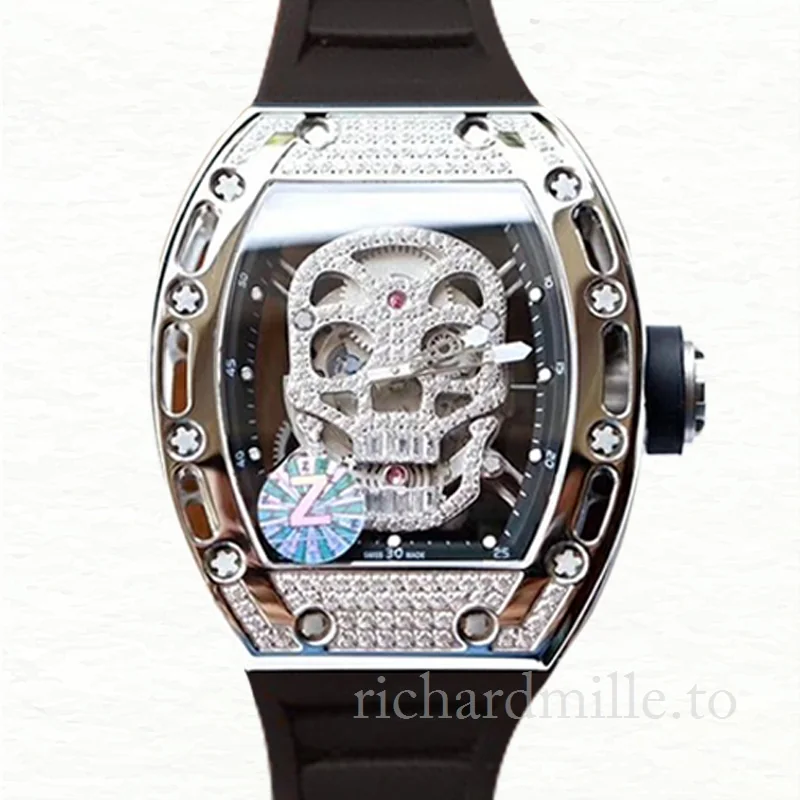 Richard Mille RM052 Men Mechanical Watch Diamonds Skull Dial