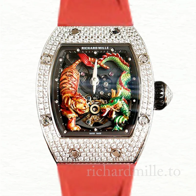 Richard Mille RM51-01 Ladies Mechanical Diamond Bezel Tiger and Dragon Dial
