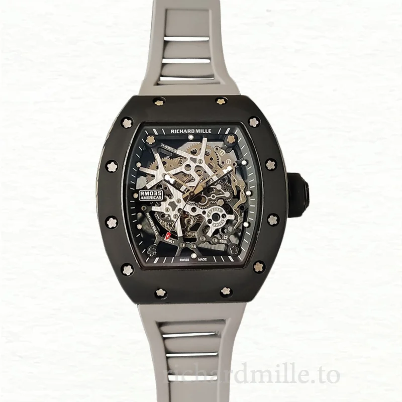 Richard Mille RM35 Men Mechanical Rubber Band Skeleton Dial