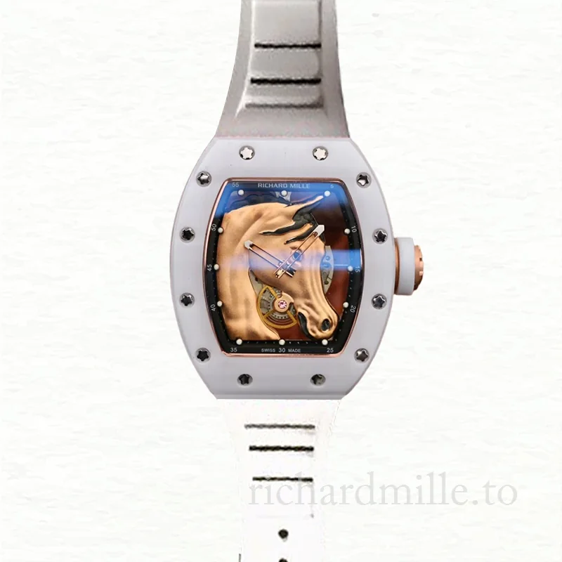 Richard Mille RM52-02 Men Mechanical Horse Head Skeleton Dial Watch Ceramics Bezel
