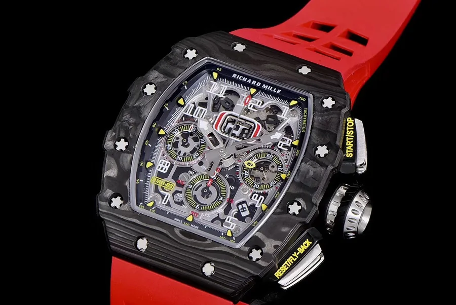 Richard Mille Replica RM 011 Red Rubber Strap Open Face Numerals Folding Buckle