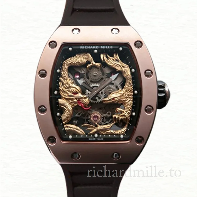Richard Mille RM57-01 Mechanical Men Gold Dragon and Phoenix Dial Stainless Steel