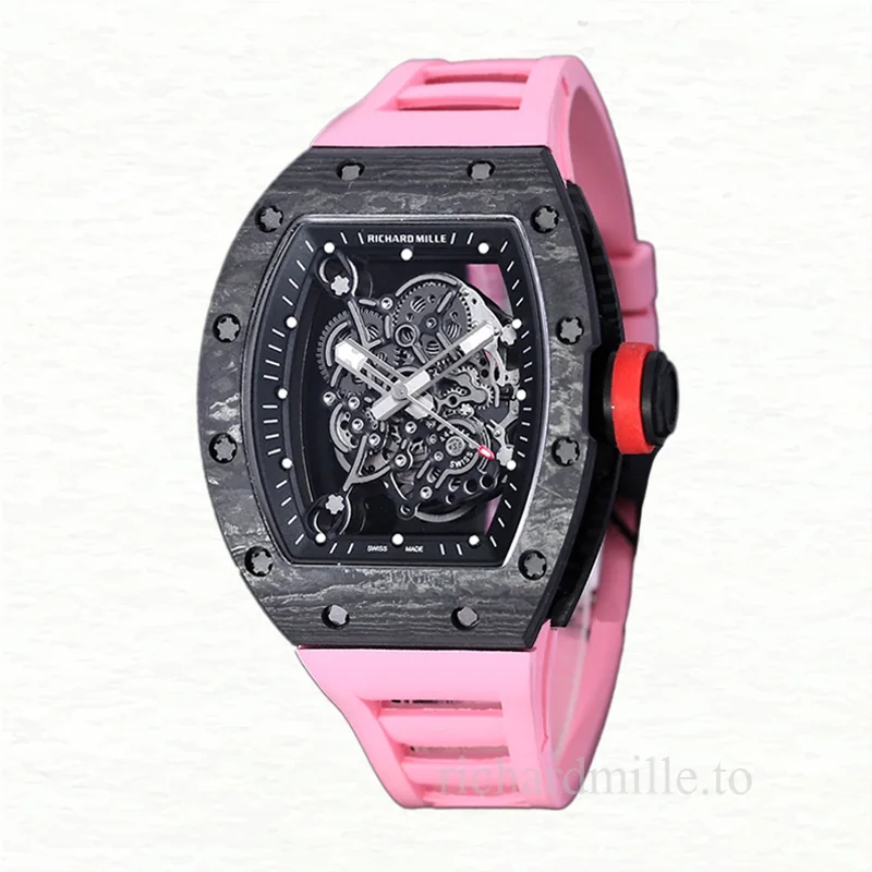 Richard Mille RM 055 Automatic Men Rubber Band Carbon Fiber Transparent Dial