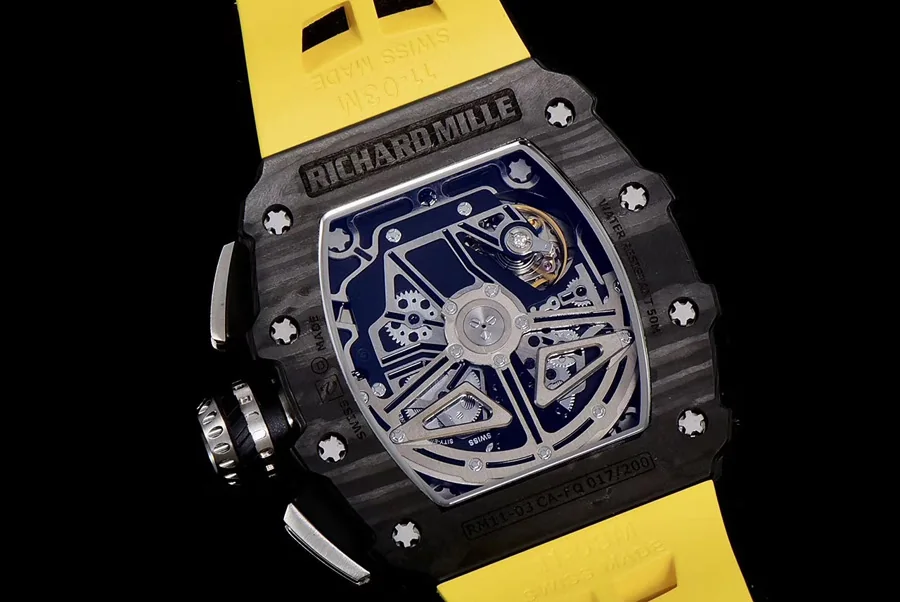 Richard Mille Replica RM 011 Yellow Strap Yellow Nail Dial