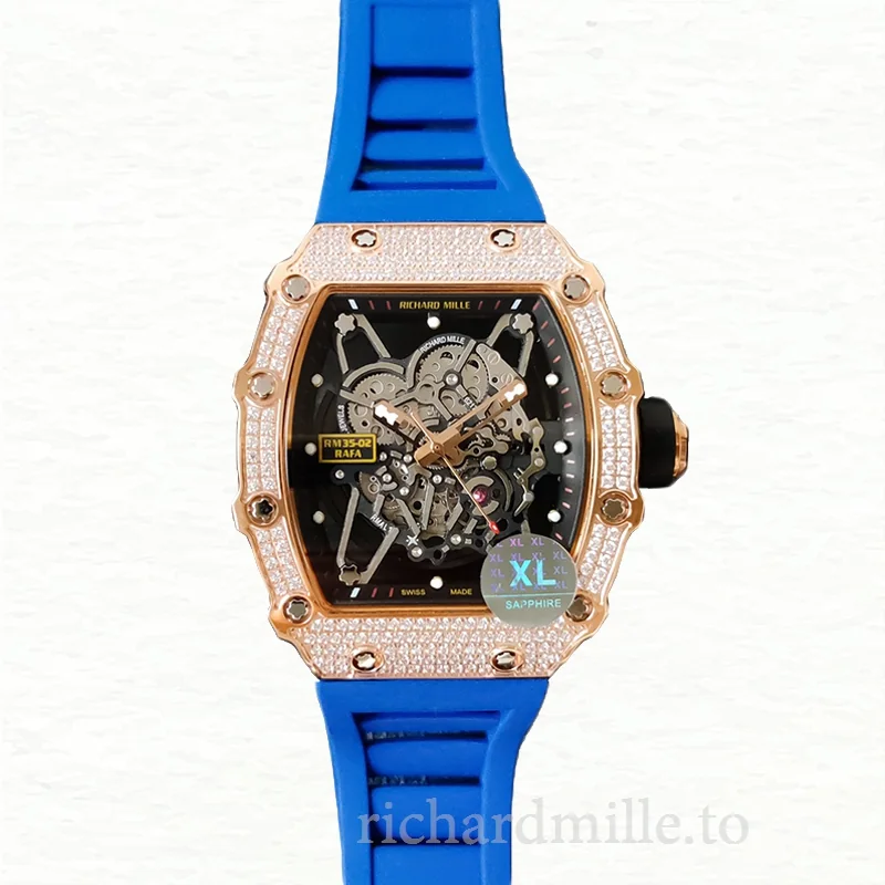 Richard Mille RM35-02 Men Mechanical Watch Diamond Bezel Rubber Band