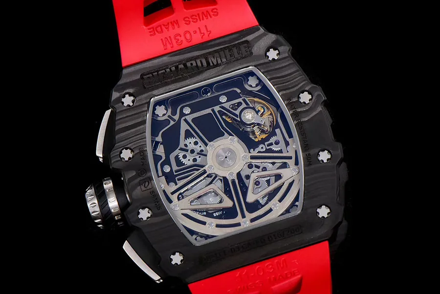 Richard Mille Replica RM 011 Red Rubber Strap Open Face Numerals Folding Buckle