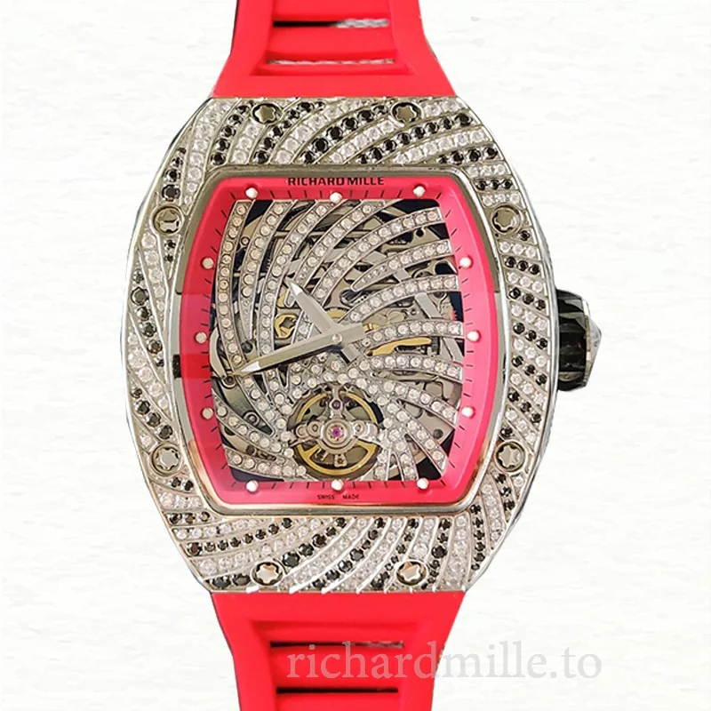 Richard Mille RM51-02 Ladies Mechanical Diamond Bezel Rubber Band Diamond Paved Dial