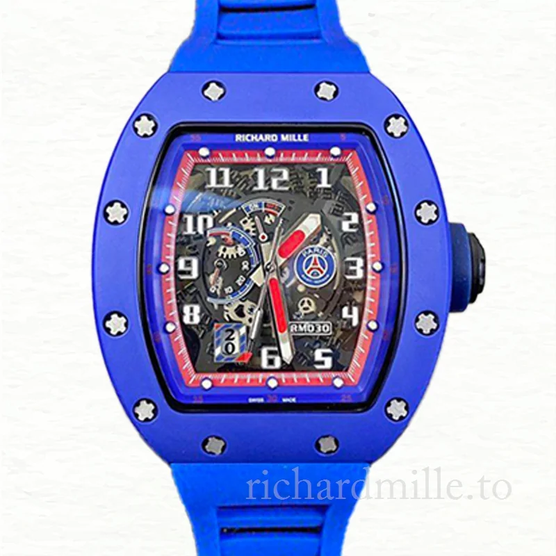 Richard Mille RM030 Men Mechanical Watch Ceramics Bezel Rubber Band
