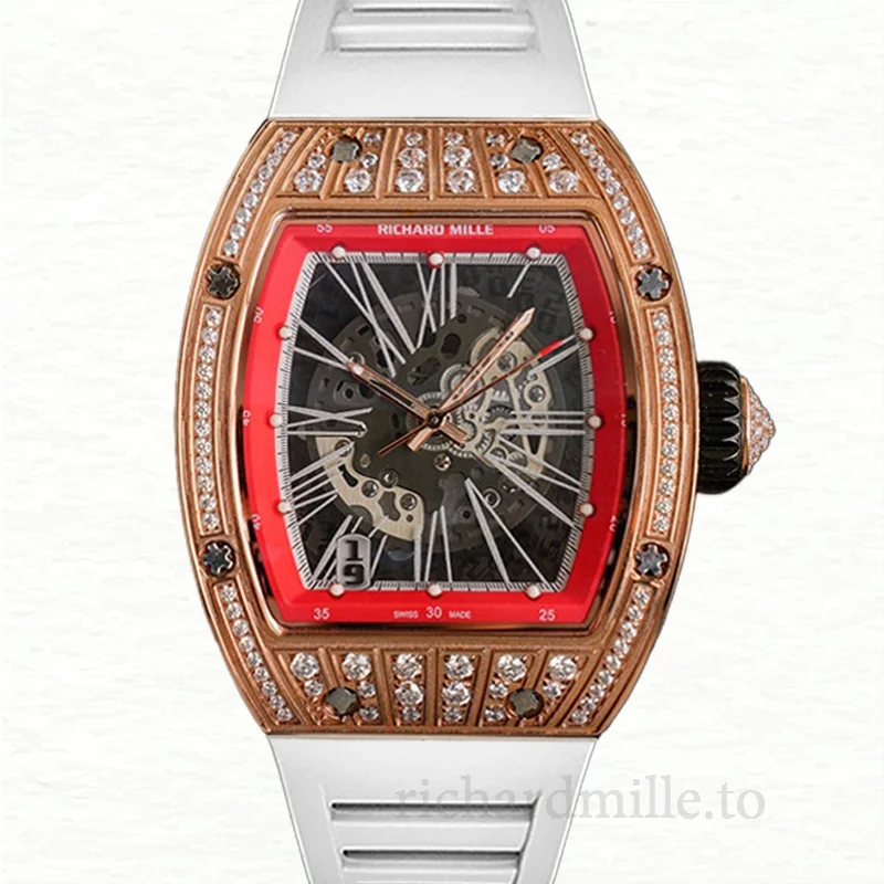 Richard Mille RM023 Men Automatic Transparent Dial Rubber Band Roman Numeral