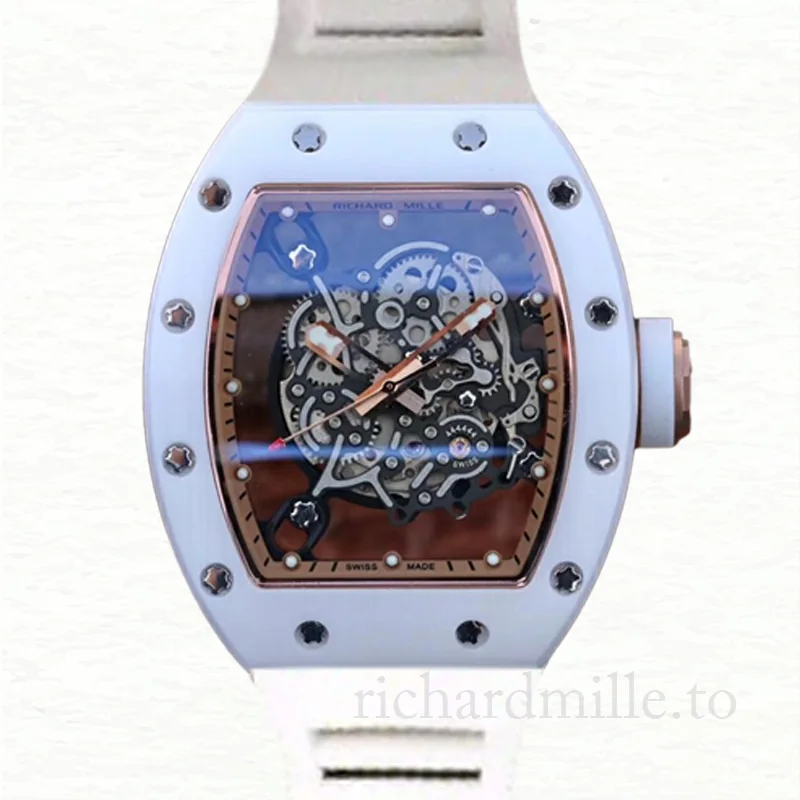 Richard Mille RM055 Men Mechanical Watch Transparent Dial Ceramics Bezel