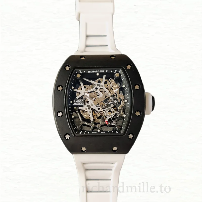 Richard Mille RM35 Men Mechanical Rubber Band Skeleton Dial