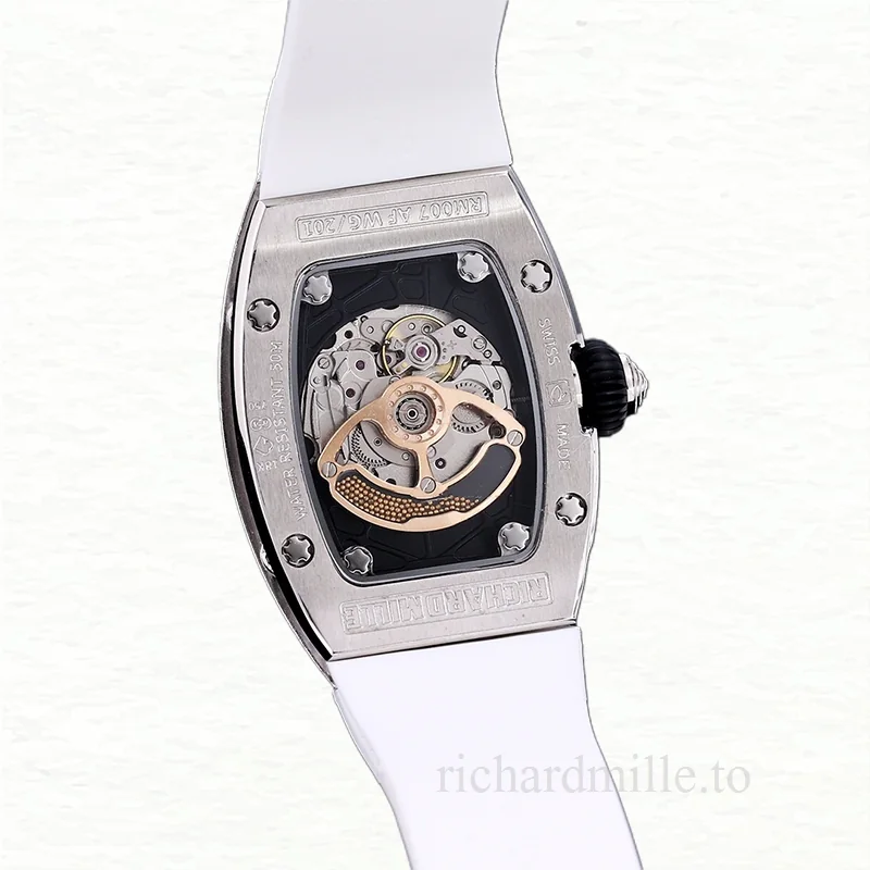 Richard Mille RM 07-01 Ladies Automatic Rubber Band Watch Red With Diamonds Dial