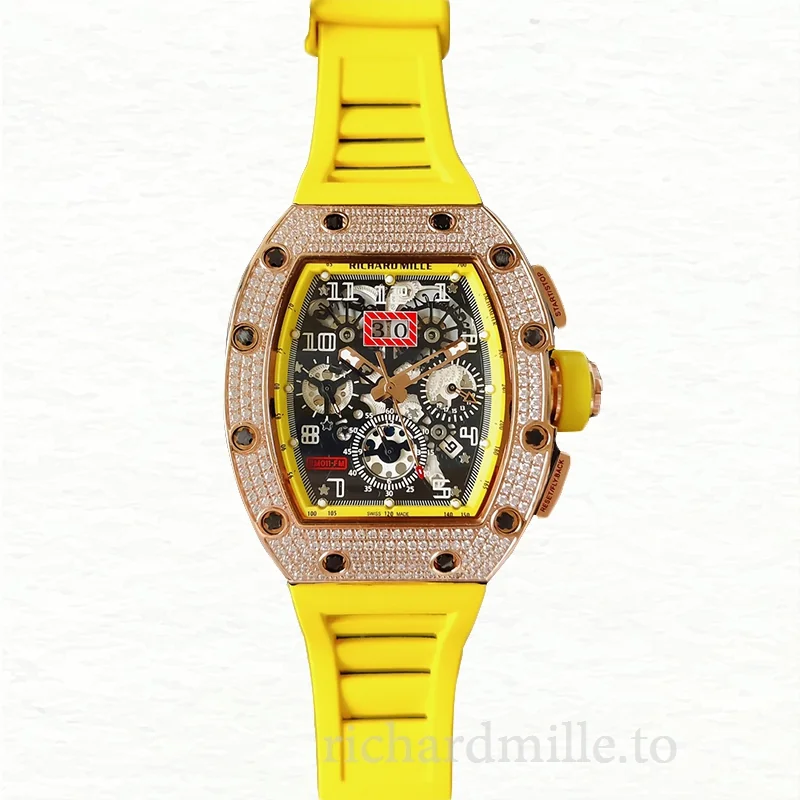 Richard Mille RM011 Mechanical Men Rubber Band Watch Diamond Bezel