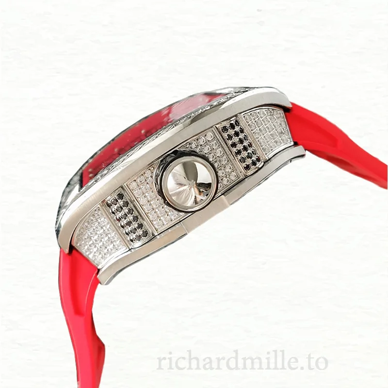 Richard Mille RM51-02 Ladies Mechanical Diamond Bezel Rubber Band Diamond Paved Dial