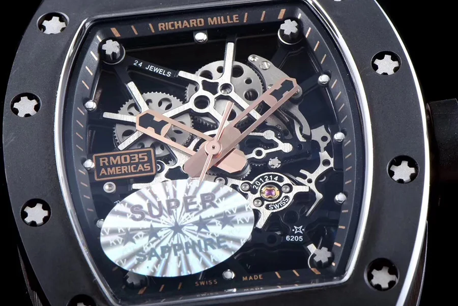 Richard Mille Replica RM 035-2 Black Strap Skeleton Dial