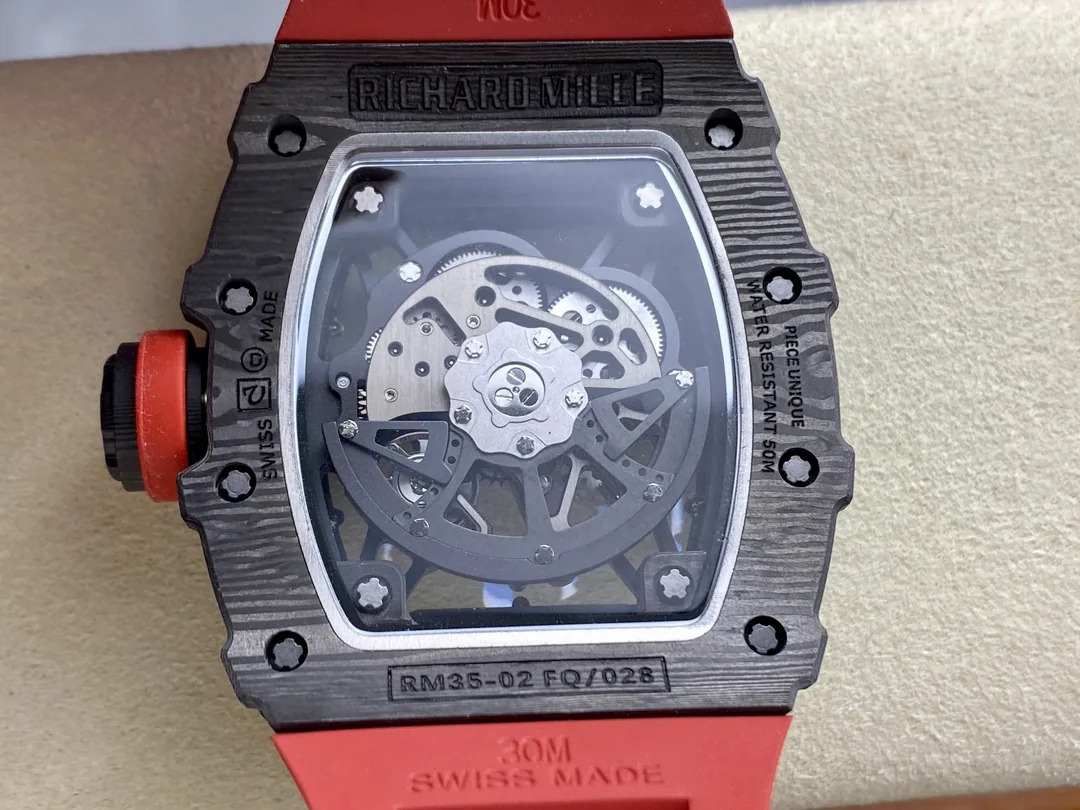 Premium Swiss Skeleton Richard Mille RM 35-02 Replica Rafa Nadal Watch With Red Rubber Strap