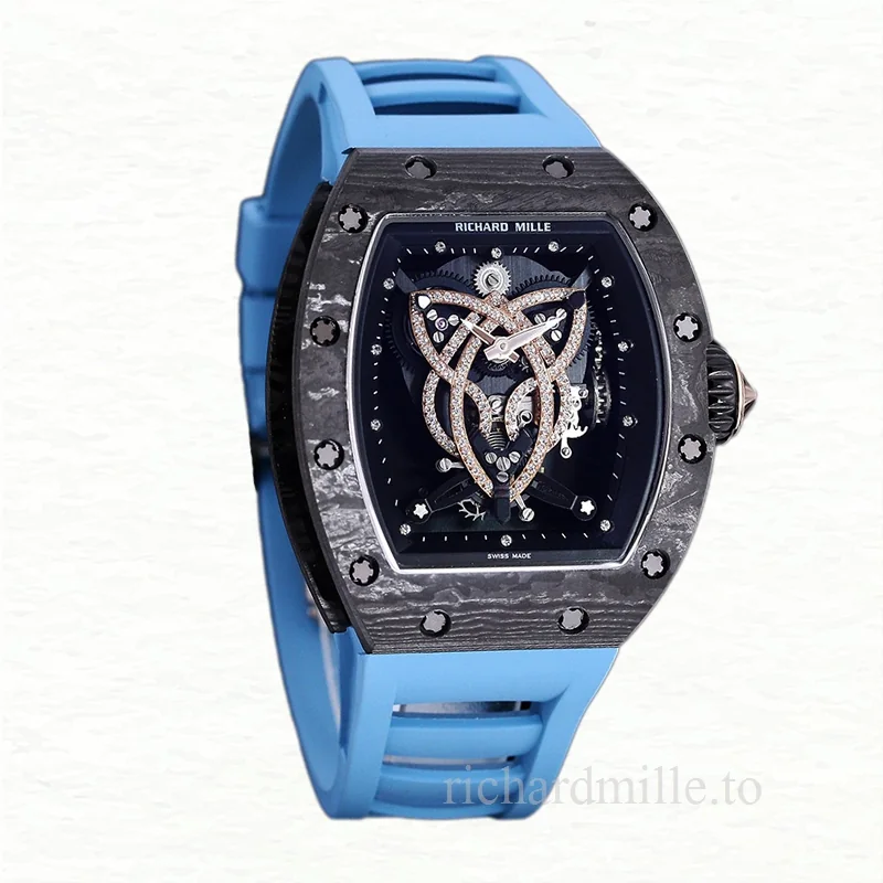 Richard Mille RM 019 Men Automatic Carbon Fiber Watch Transparent Dial