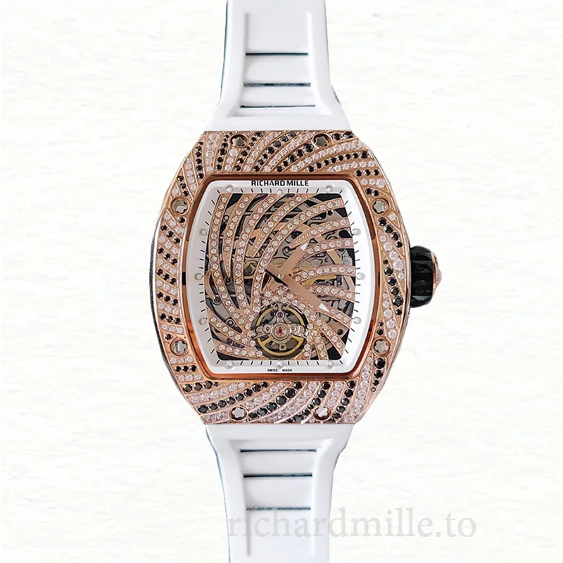 Richard Mille RM51-02 Ladies Mechanical Diamond Bezel Diamond Paved Dial Rubber Band
