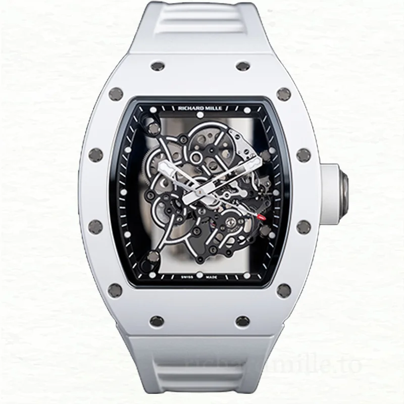 Richard Mille RM055 Mechanical Men Ceramics Bezel Transparent Dial Rubber Band