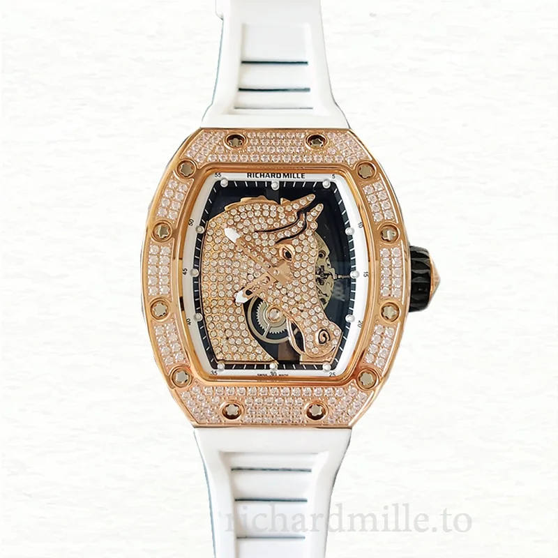 Richard Mille RM52-02 Men Mechanical Watch Horse Dial Diamond Bezel