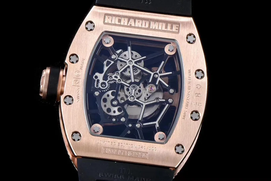 Richard Mille Replica RM 035 Black Rubber Strap Hollow Dial