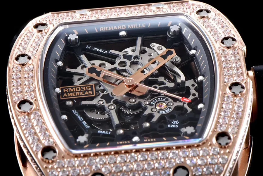 Richard Mille Replica RM 035 Black Rubber Strap Hollow Dial