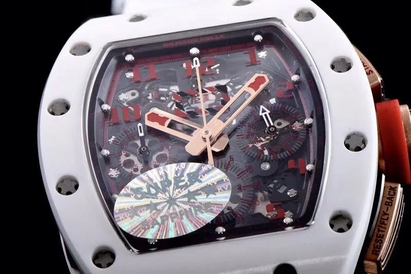 Richard Mille Replica RM 011 White Strap Open Face Red Digital Dial