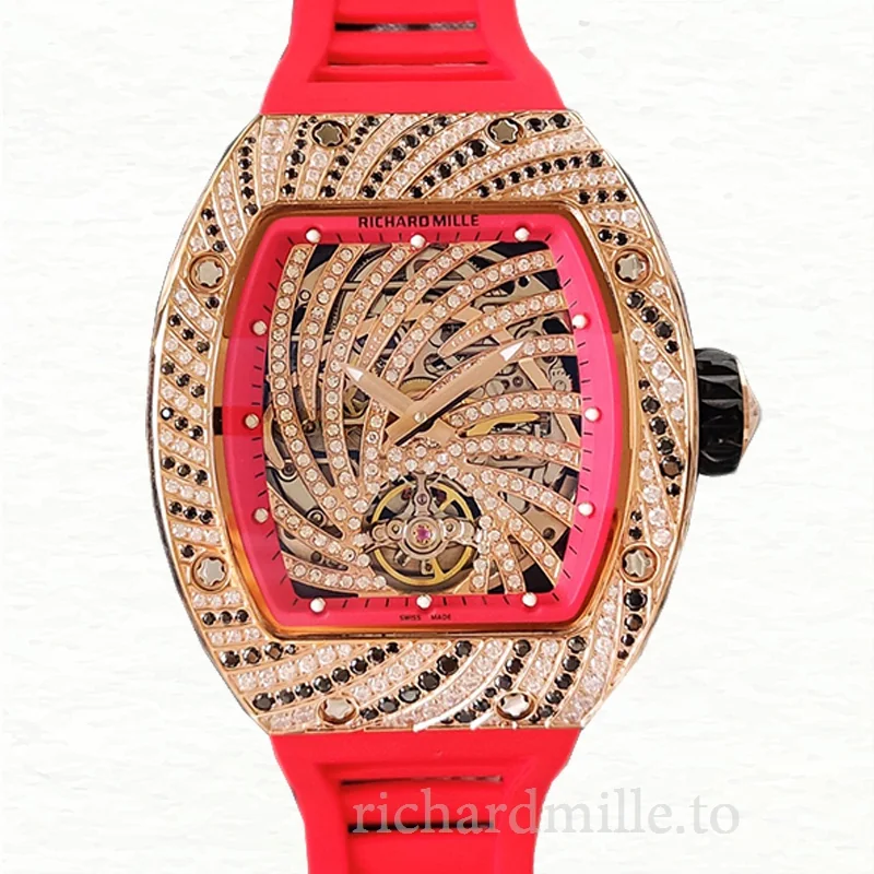 Richard Mille RM51-02 Ladies Mechanical Diamond Bezel Diamond Paved Dial Rubber Band